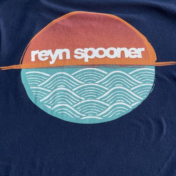 Reyn Spooner Shirt Mens Medium Navy Blue Status Oceanic Graphic Tee Surf Logo - Picture 3 of 9